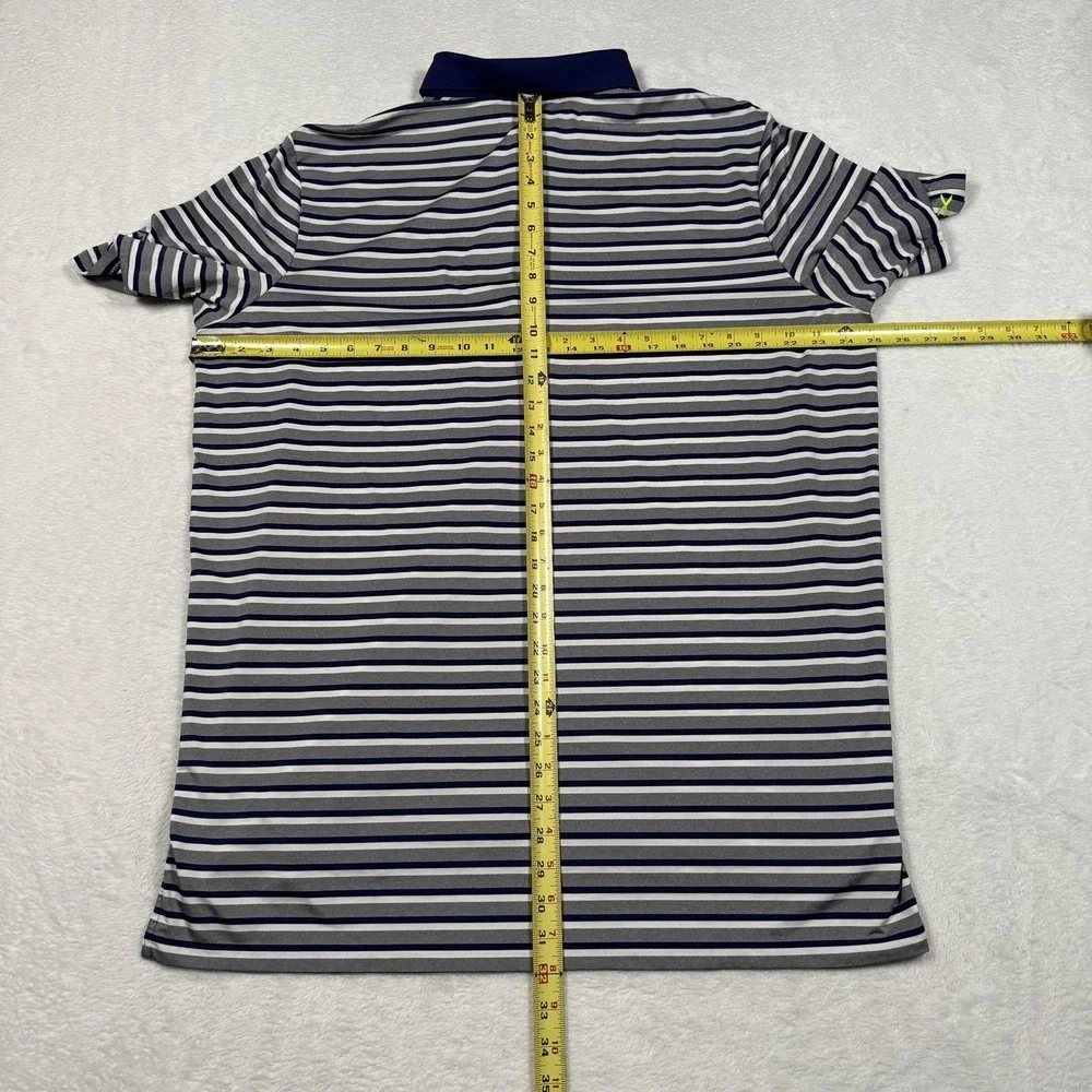 Ralph Lauren RLX Polo Shirt Mens XL Blue Gray White Striped Golf BHCC 1912 Logo‎